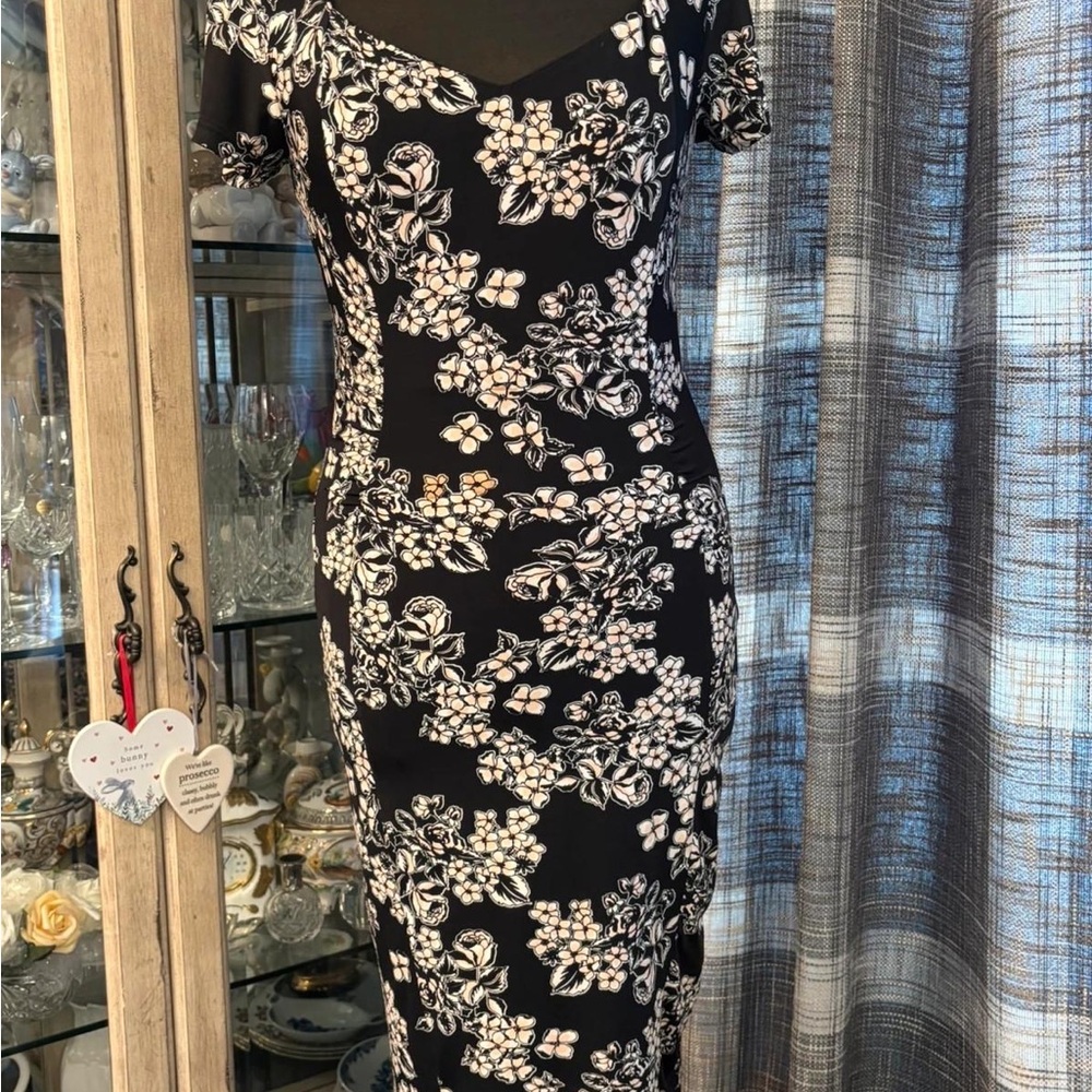 F&F Black and White Bodycon Midi Dress with Sweetheart Neckline